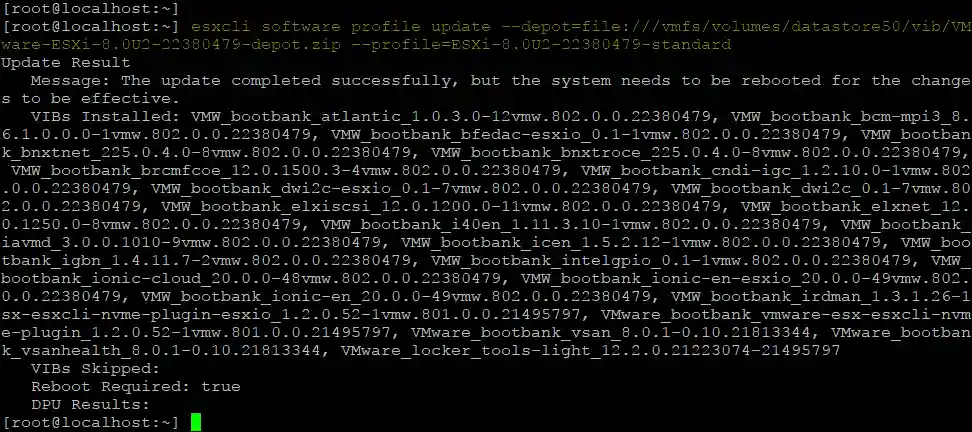 La mise à jour d'ESXi nécessite l'utilisation d'un profil et d'un fichier dépôt.