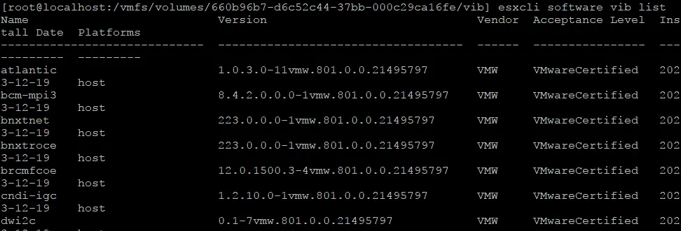 Afficher une liste ESXi VIB