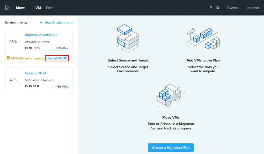 Se necesita una biblioteca VDDK para migrar máquinas virtuales VMware.