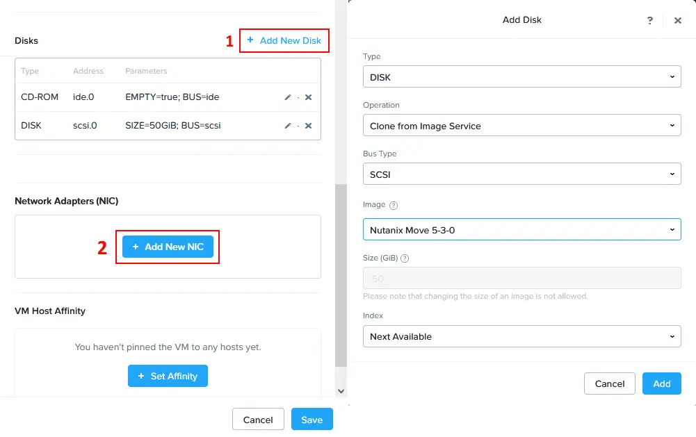 Añadir un disco virtual y un adaptador de red