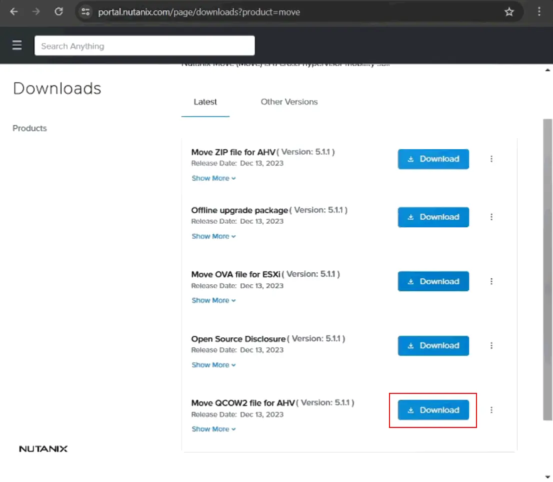 Descarga de la herramienta Nutanix Move para la migración de VMware a Nutanix