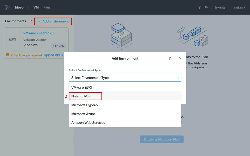 Selección de Nutanix AOS como entorno de destino