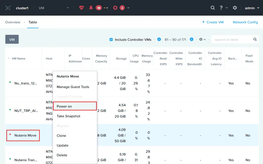 Inicio de la máquina virtual Nutanix Move