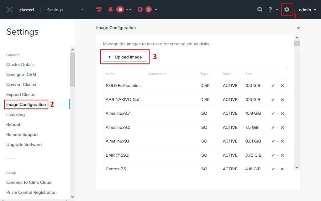 Carga de la imagen de disco virtual Nutanix Move en un almacenamiento de clúster Nutanix