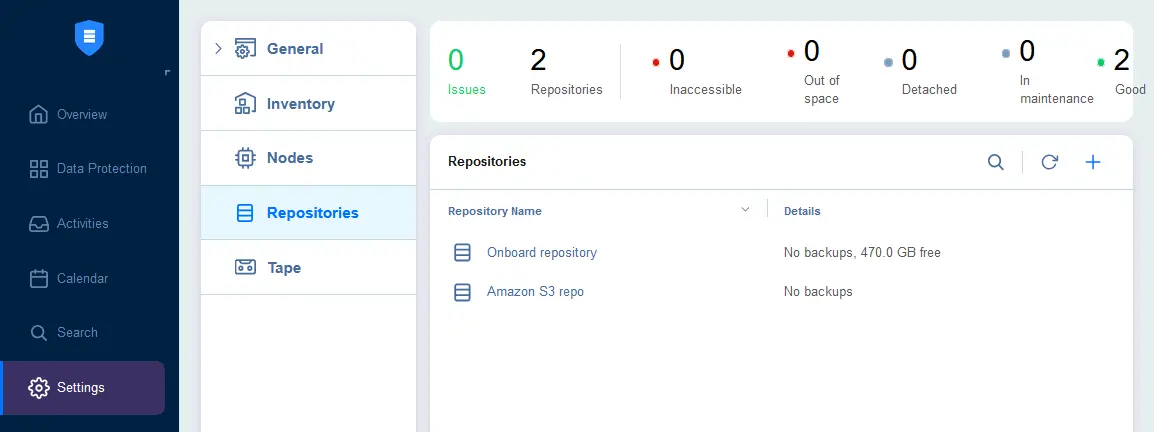 A backup repository in Amazon S3 is created