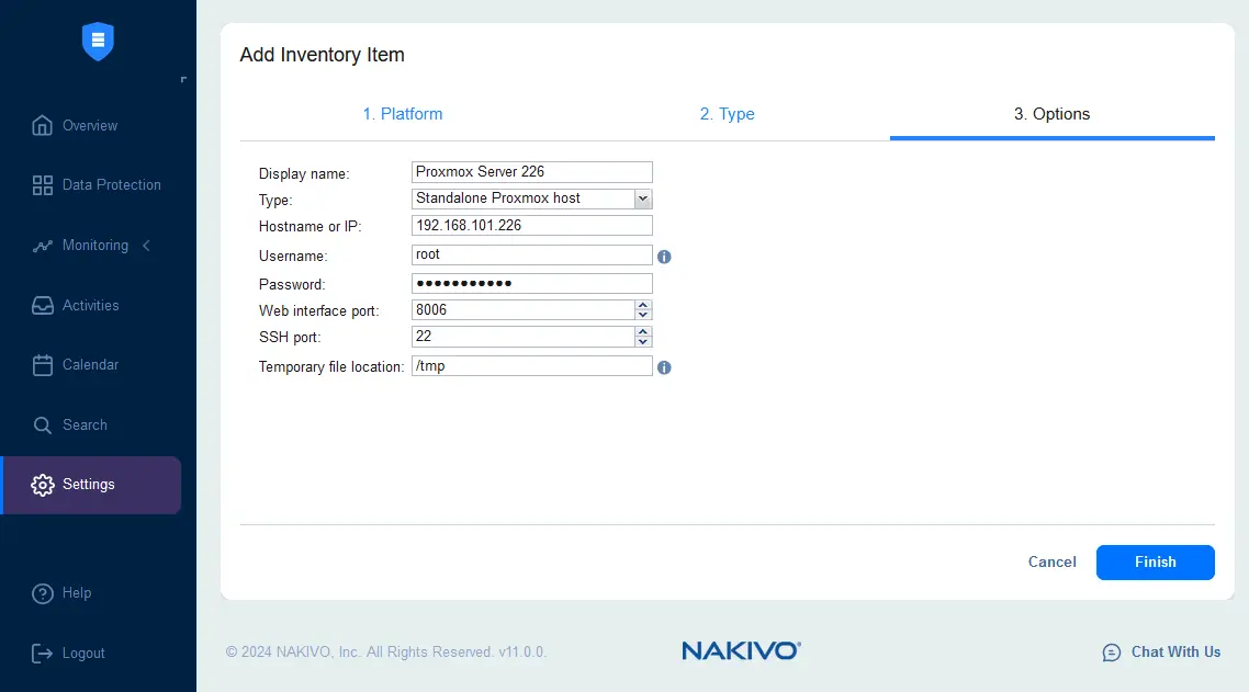 A Proxmox host must be added to the inventory