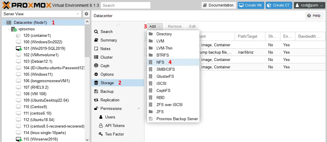 Adding NFS storage to Proxmox VE configuration