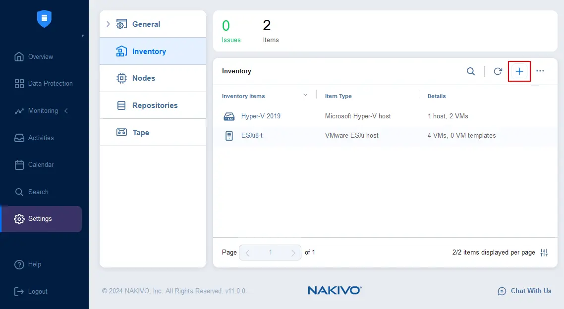 Adding Proxmox VE to the NAKIVO inventory
