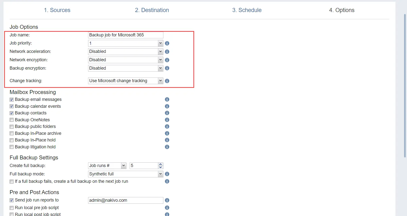 Configure advanced options, including backup encryption and change tracking
