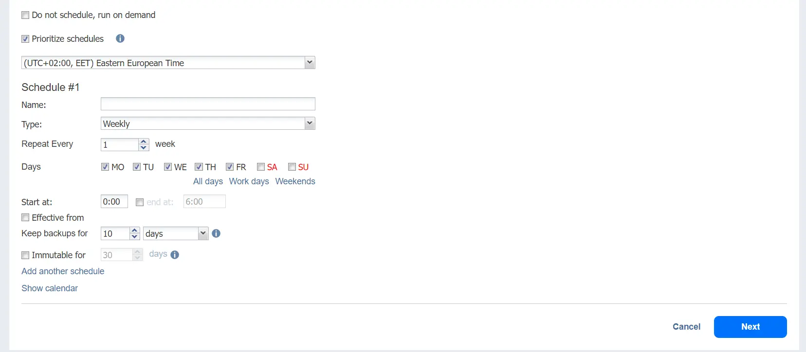 Configure backup schedule and retention