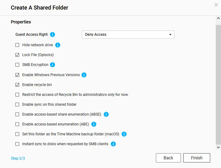Configuring shared folder properties