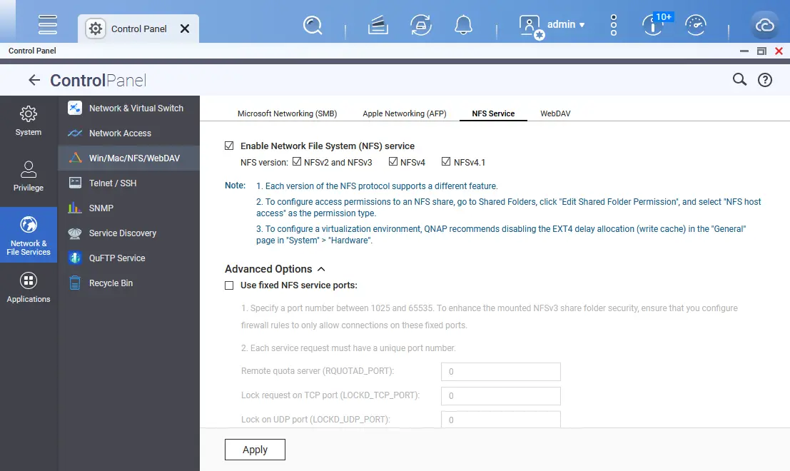 Configuring the NFS file sharing service