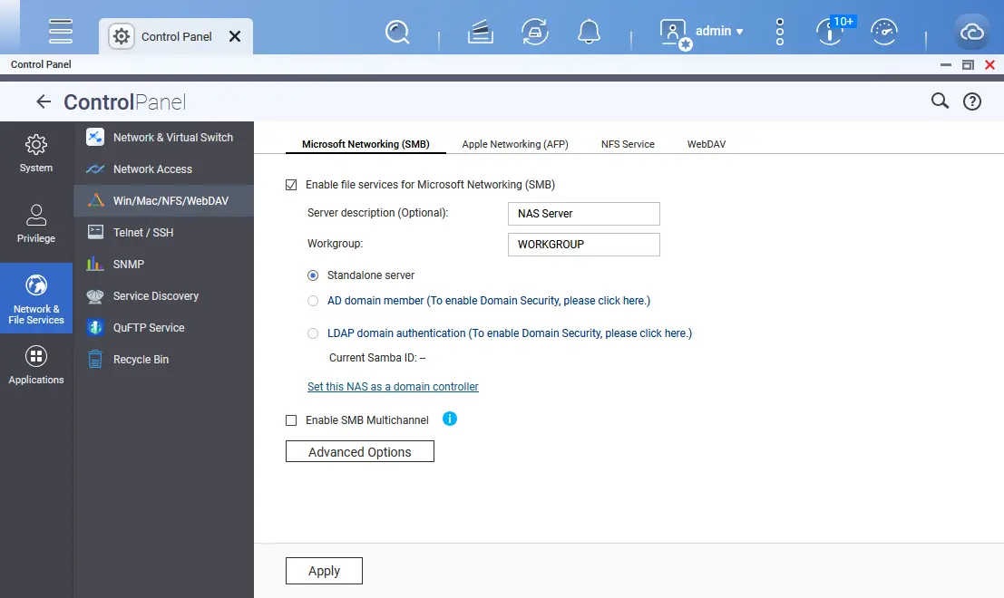 Configuring the SMB file sharing service