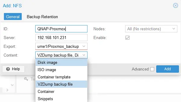 Connecting the NFS storage configured on NAS