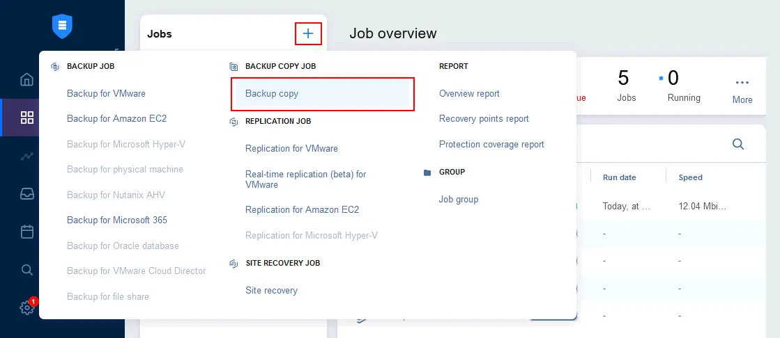 Creating a backup copy job