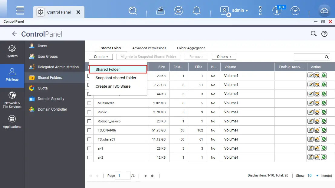 Creating a new shared folder on QNAP NAS