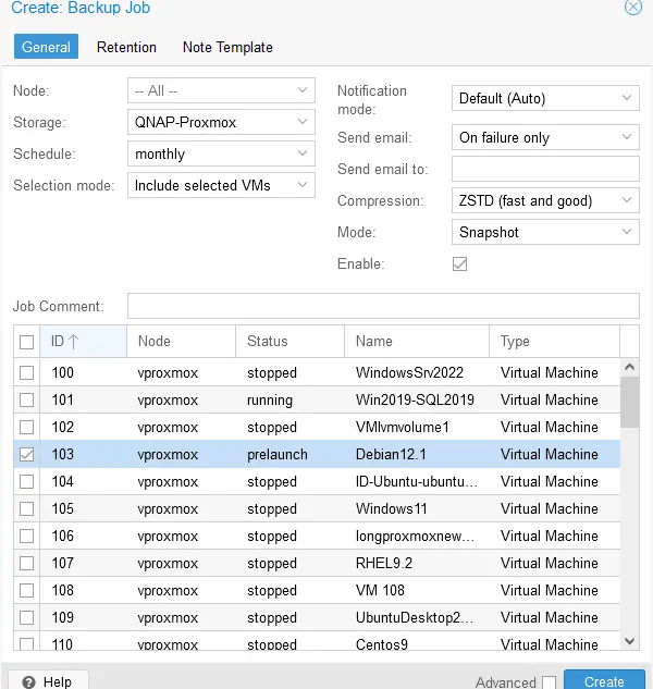 Creating a Proxmox backup job schedule