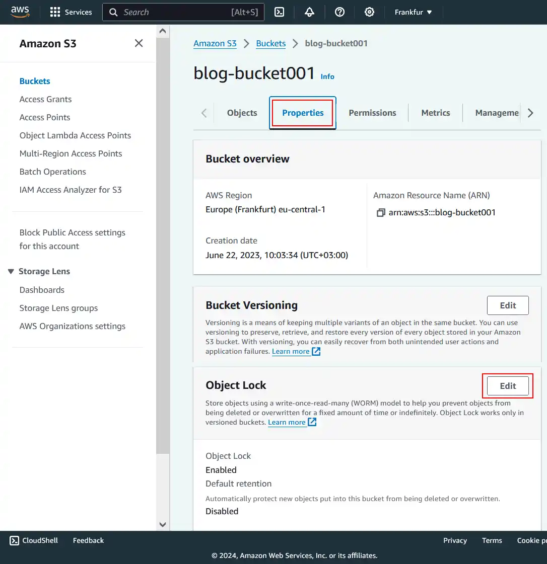 Enabling Amazon S3 Object Lock to enable immutable backups