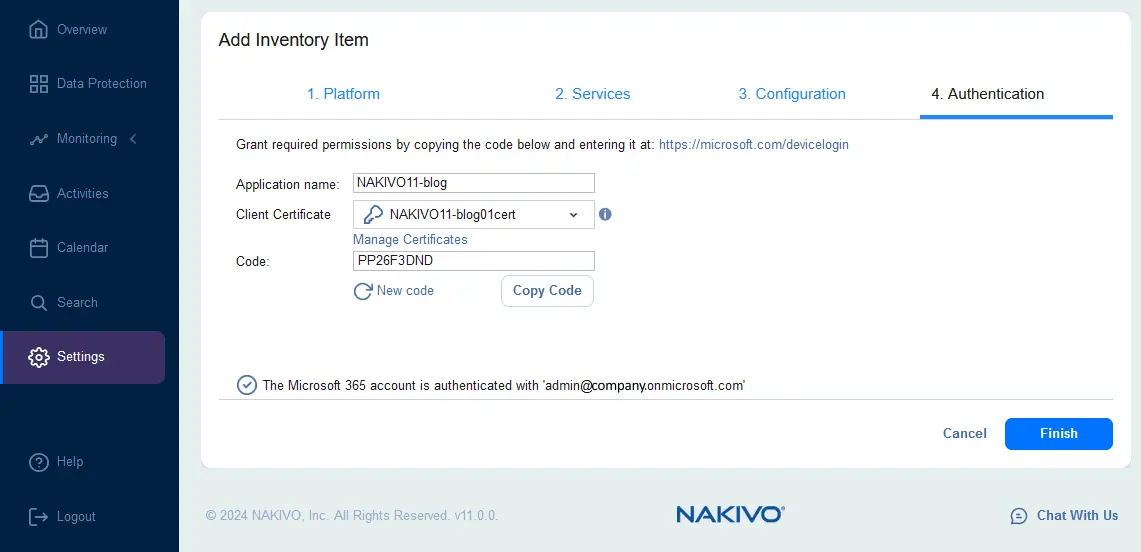 Finishing the authentication options configuration