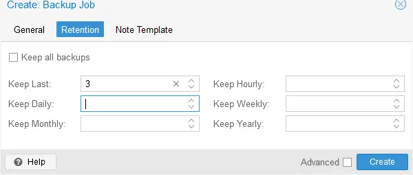 Retention settings for a native Proxmox backup