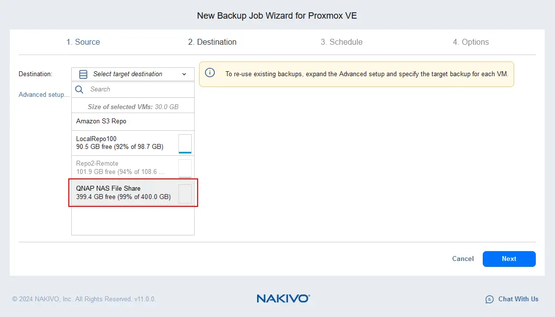 Selecting a backup repository