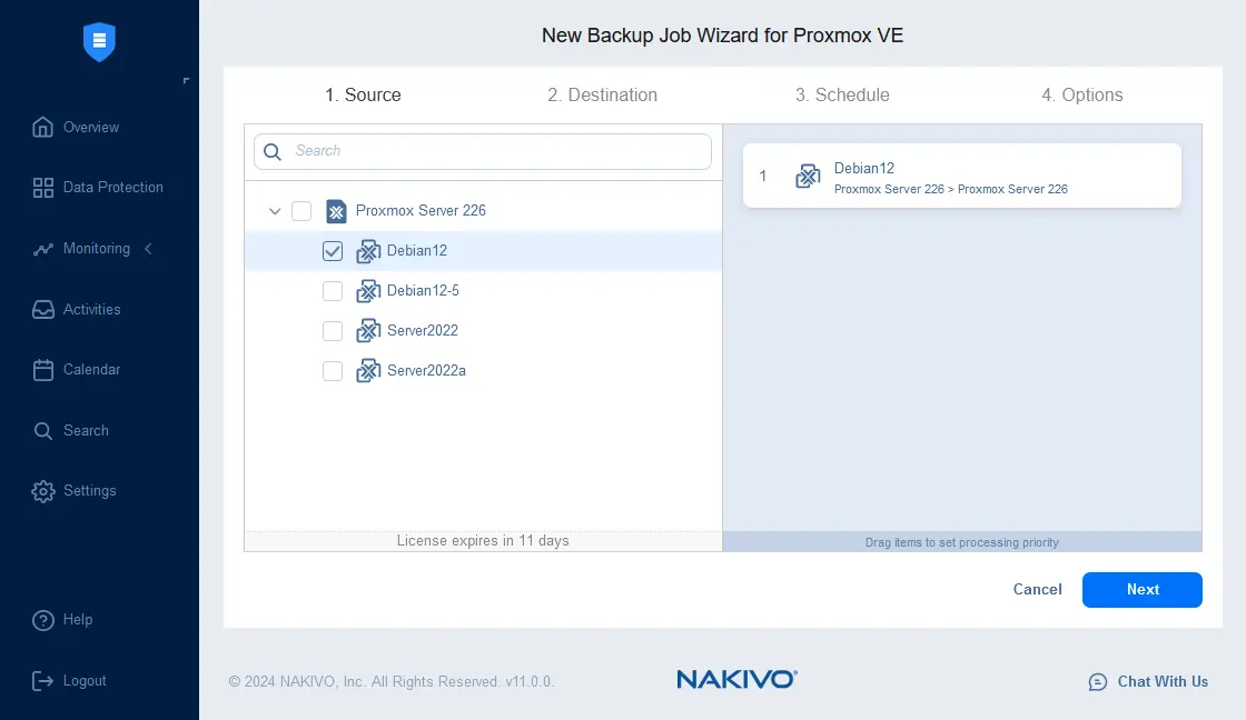 Selecting a Proxmox VM to back up