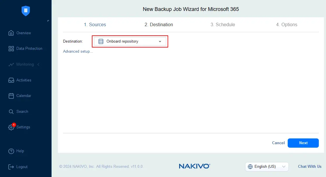 Selecting the onboard repository deployed on a VM in the cloud