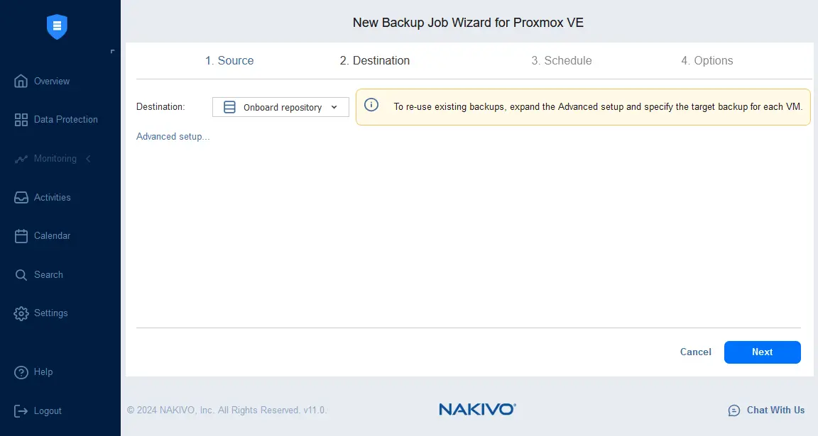 Selecting the onboard repository stored on NAS