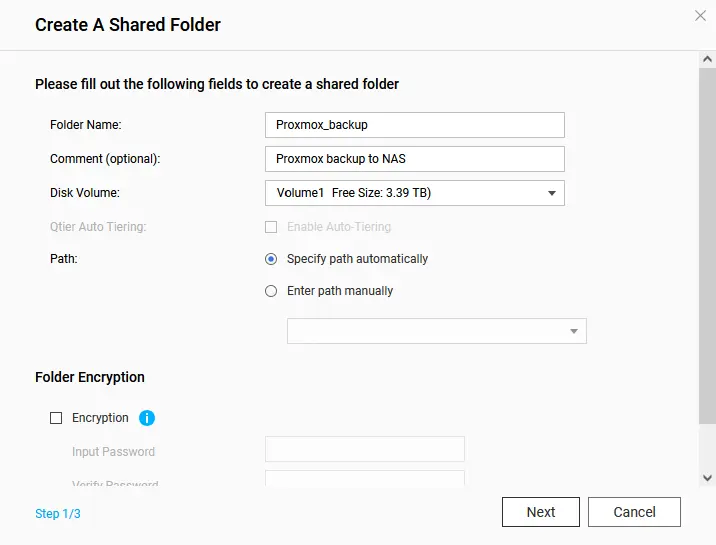 Specifying new shared folder options