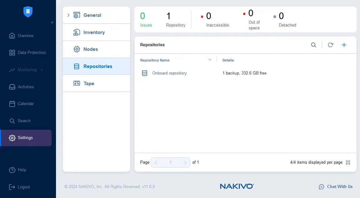 The onboard repository is stored on a NAS device