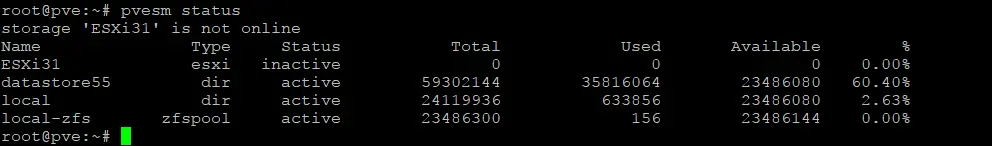 Checking the status of a Proxmox storage pool
