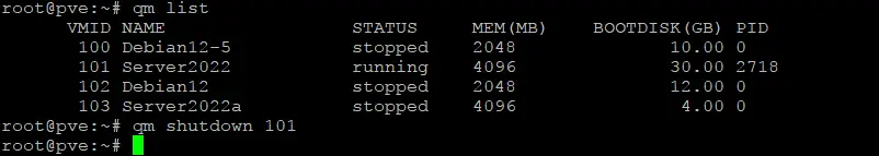 Proxmox CLI shutdown VM