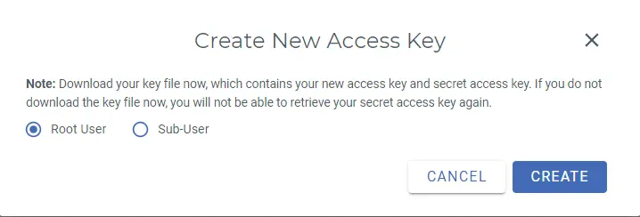 Creating a new access key for a root user