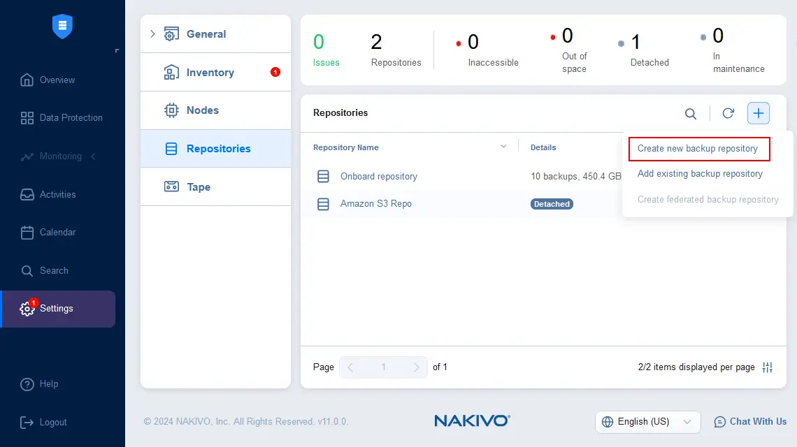 Creating a new backup repository in Wasabi