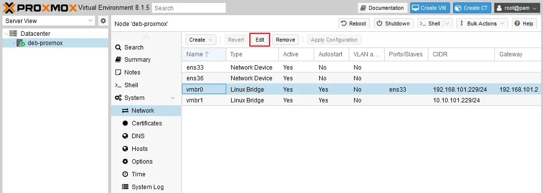Editing the network interface