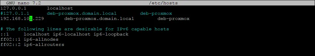 Editing the Proxmox IP address in the host file for the correct DNS lookup
