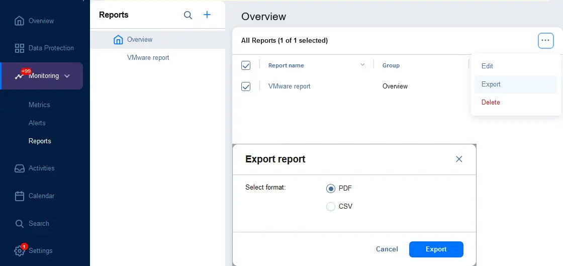 Exporting a report to a PDF file