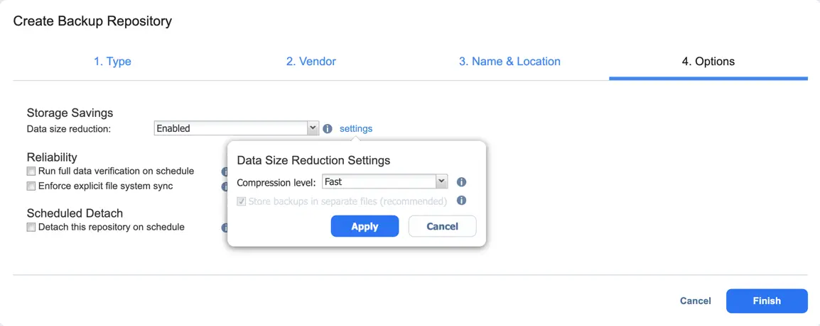 Selecting backup repository options