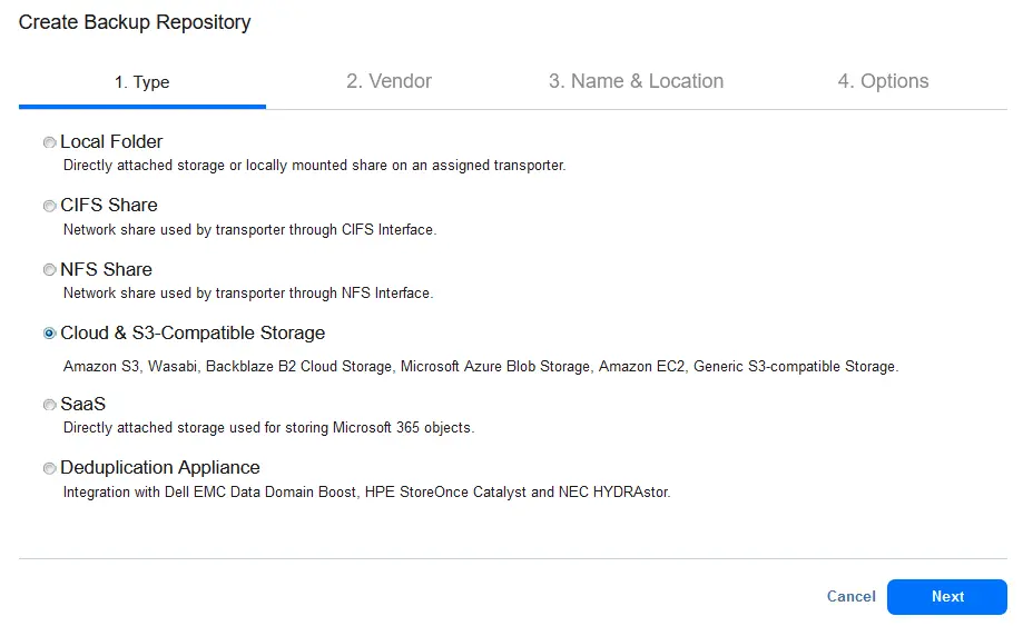 Selecting Cloud and S3-Compatible storage