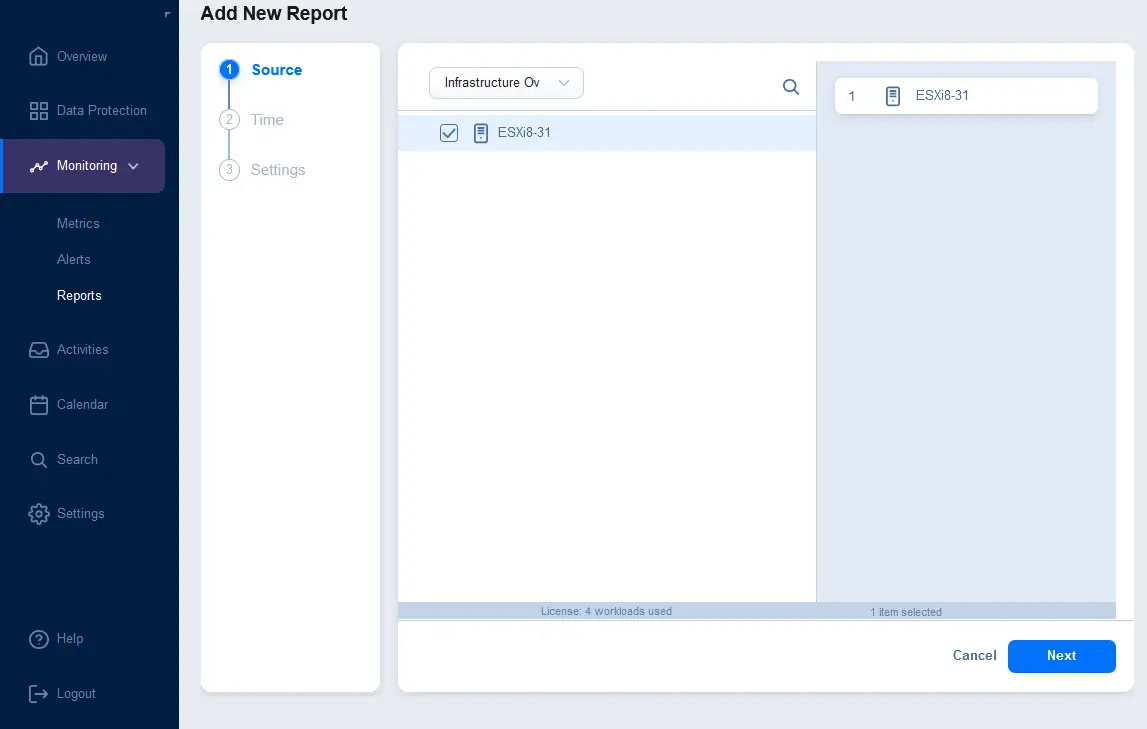 Selecting the sources to be included in a report