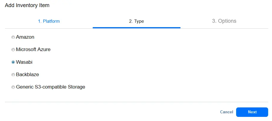 Selecting the Wasabi cloud platform