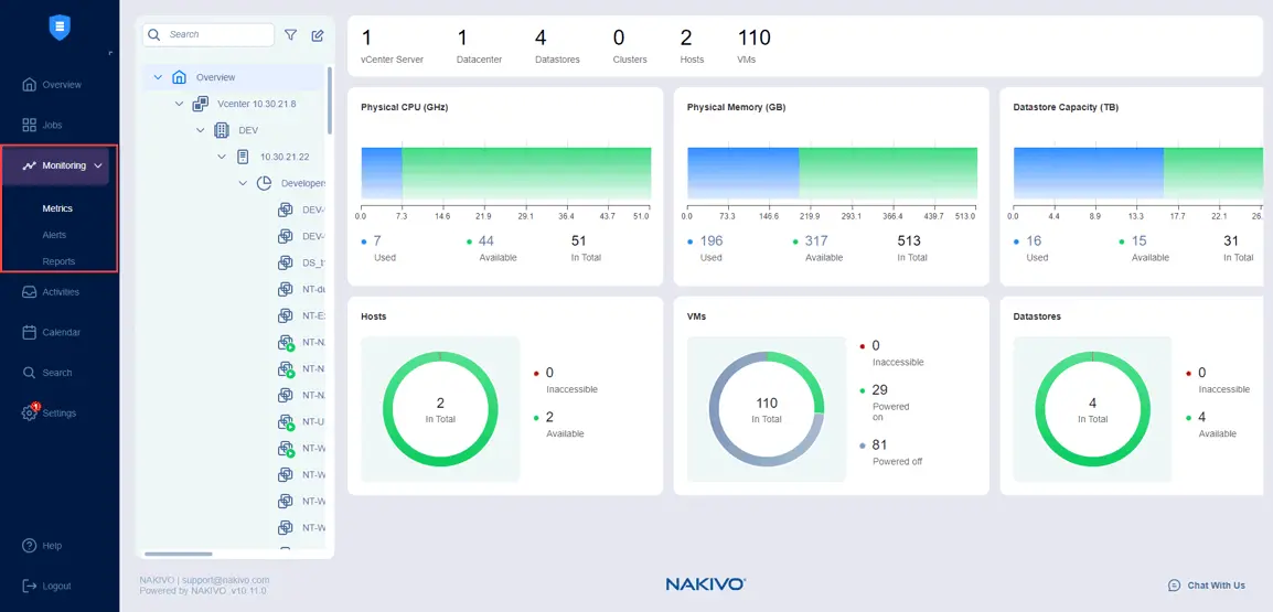 VMware vSphere monitoring in NAKIVO Backup & Replication