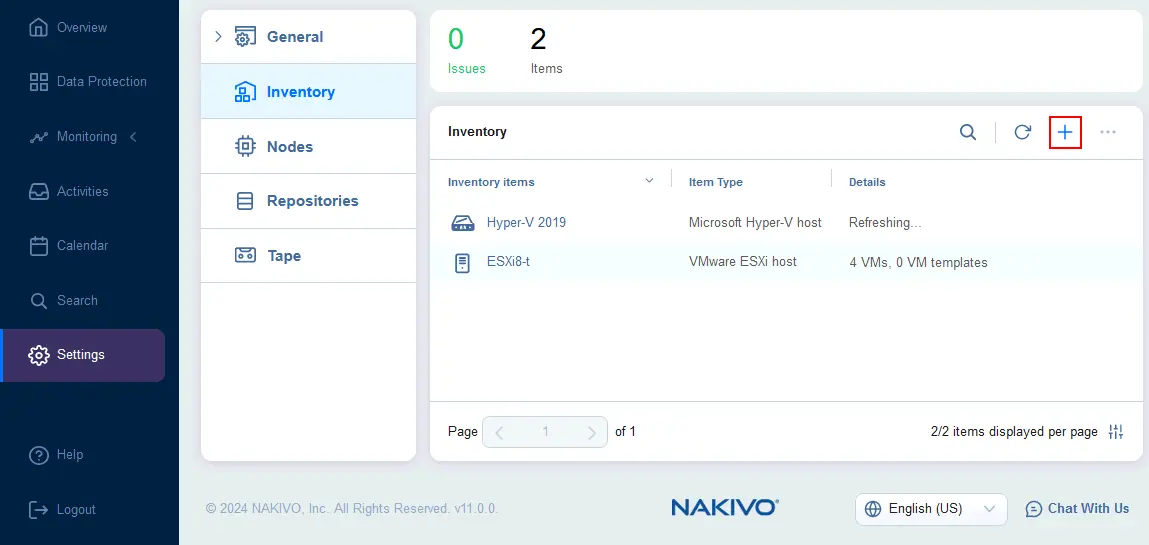 Adding AWS to the NAKIVO inventory