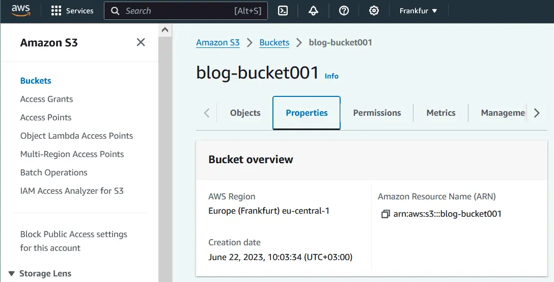 Amazon S3 bucket properties