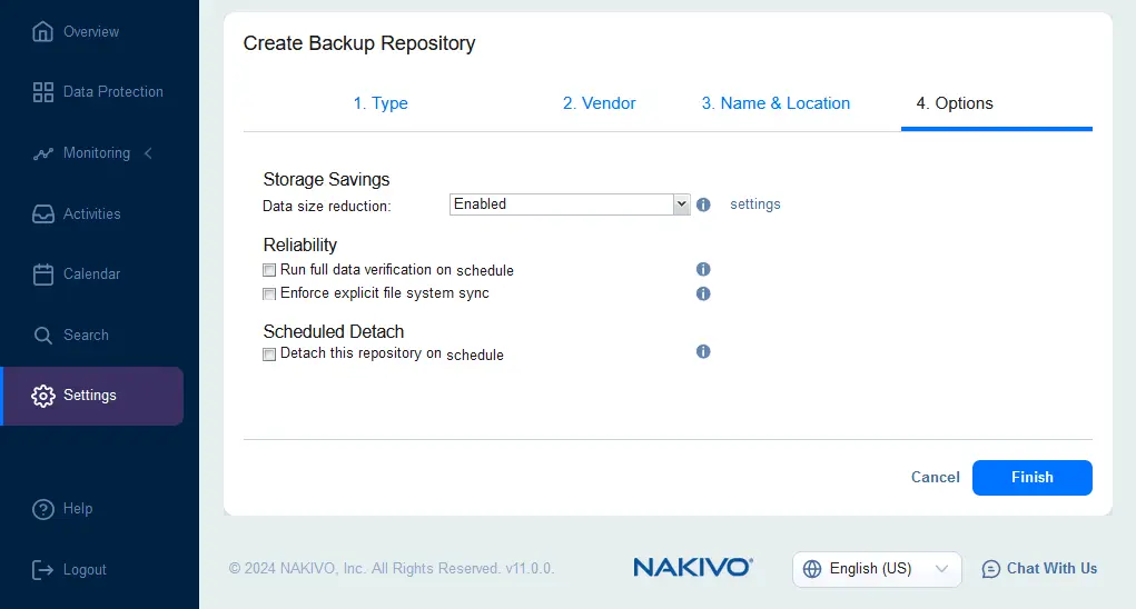 Backup repository options