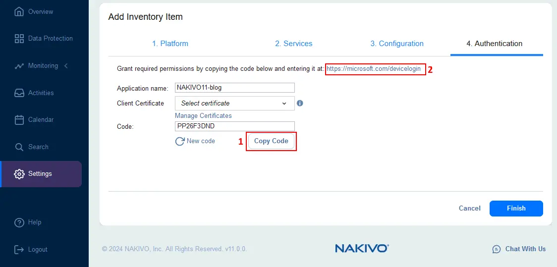 Configuring Microsoft 365 authentication for the NAKIVO solution