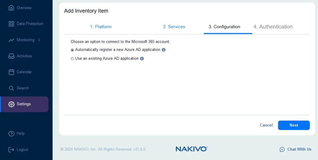 Selecting Azure registering options