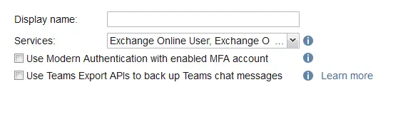 The option to use modern authentication with enabled MFA account