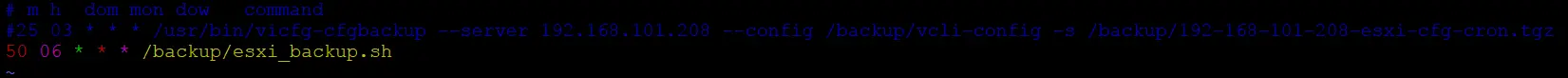 Cron configuration that creates ESXi config backup files with unique names