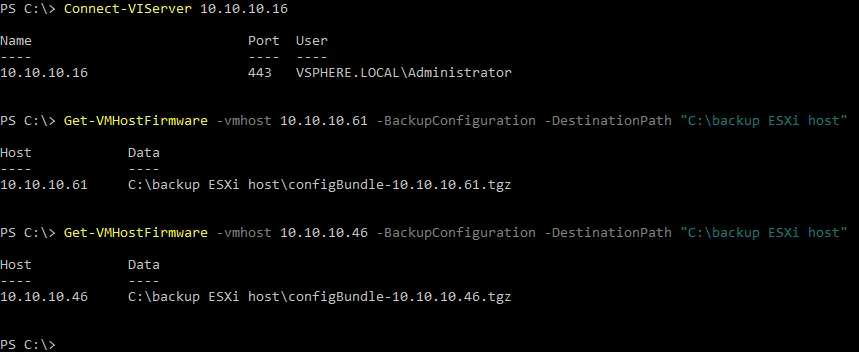 How to back up configuration of each ESXi host in PowerCLI